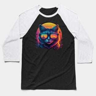 Retrowave Cat Baseball T-Shirt